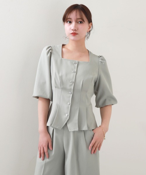 Cheek（チーク）の「バルーンスリーブペプラムブラウス（シャツ/ブラウス・レディース・ブラック/ミント/ブルー・MEDIUM）」の10枚目の写真