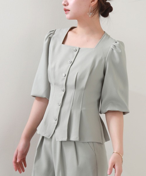 Cheek（チーク）の「バルーンスリーブペプラムブラウス（シャツ/ブラウス・レディース・ブラック/ミント/ブルー・MEDIUM）」の4枚目の写真