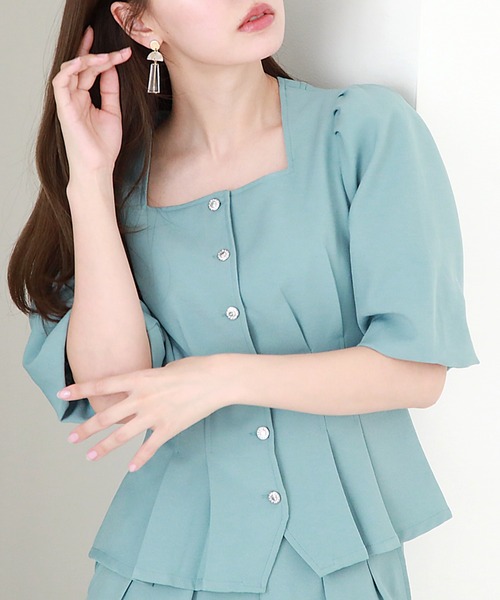 Cheek（チーク）の「バルーンスリーブペプラムブラウス（シャツ/ブラウス・レディース・ブラック/ミント/ブルー・MEDIUM）」の18枚目の写真