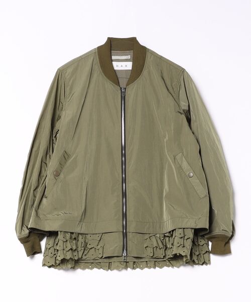Н.A.Kハク　ヴィンテージ ヒートカットフリルジップアップブルゾン H.A.K（ハク）の「リサイクルナイロンタフタヴィンテージ ヒート