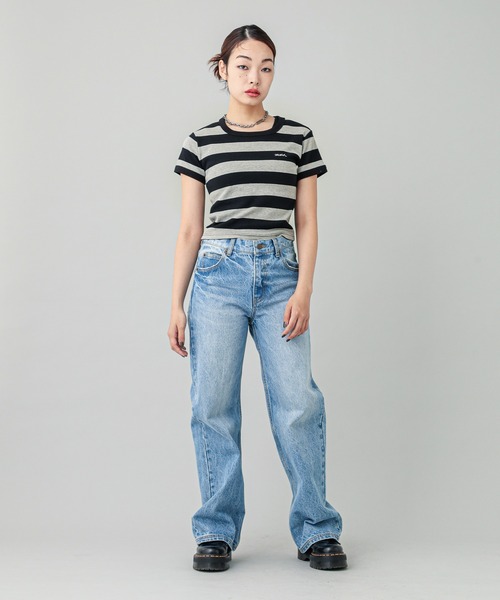 X-girl（エックスガール）の「STRIPED S/S TEE（Tシャツ/カットソー・レディース・ライトブルー/ブラック/イエロー・M/S）」の19枚目の写真