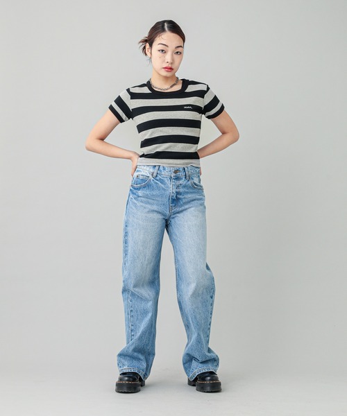 X-girl（エックスガール）の「STRIPED S/S TEE（Tシャツ/カットソー・レディース・ライトブルー/ブラック/イエロー・M/S）」の20枚目の写真