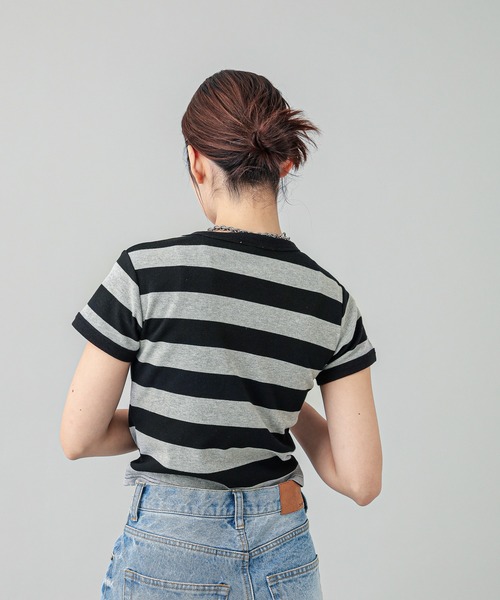 X-girl（エックスガール）の「STRIPED S/S TEE（Tシャツ/カットソー・レディース・ライトブルー/ブラック/イエロー・M/S）」の15枚目の写真