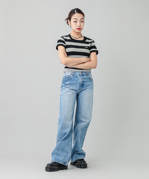 X-girl（エックスガール）の「STRIPED S/S TEE（Tシャツ/カットソー・レディース・ライトブルー/ブラック/イエロー・M/S）」の21枚目の写真