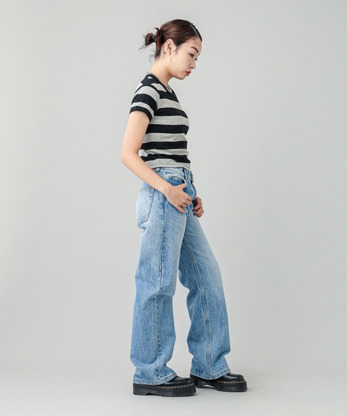 X-girl（エックスガール）の「STRIPED S/S TEE（Tシャツ/カットソー・レディース・ライトブルー/ブラック/イエロー・M/S）」の22枚目の写真