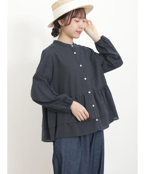 Samansa Mos2（サマンサ モスモス）の「柄アソートバンドカラーフリルブラウス（シャツ/ブラウス・レディース・ブルー/オフホワイト/ネイビー/キナリ・F）」の10枚目の写真