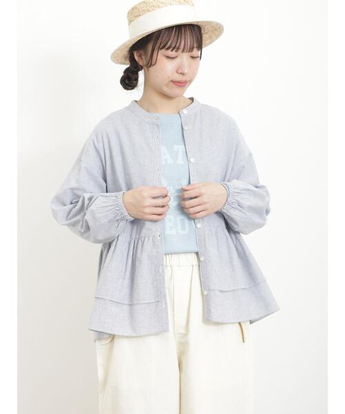 Samansa Mos2（サマンサ モスモス）の「柄アソートバンドカラーフリルブラウス（シャツ/ブラウス・レディース・ブルー/オフホワイト/ネイビー/キナリ・F）」の8枚目の写真