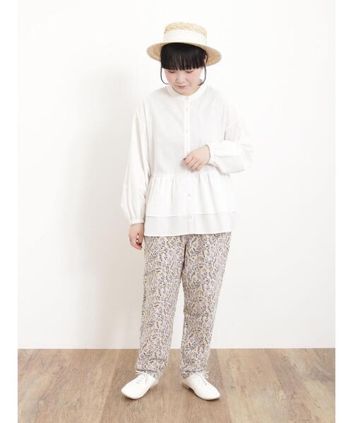 Samansa Mos2（サマンサ モスモス）の「柄アソートバンドカラーフリルブラウス（シャツ/ブラウス・レディース・ブルー/オフホワイト/ネイビー/キナリ・F）」の19枚目の写真