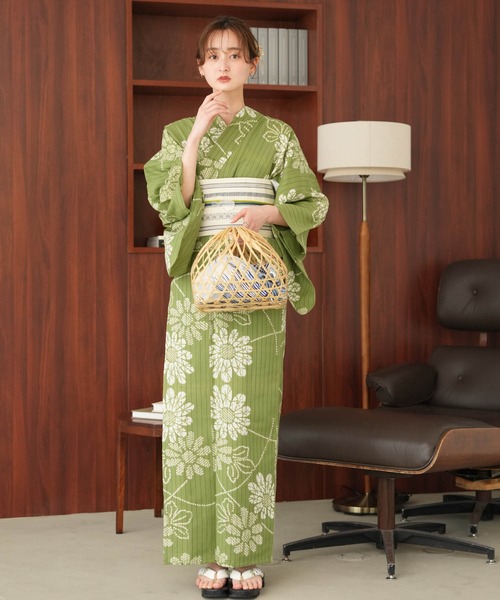 手染め注染浴衣3点セット utatane×注染工房 等間し