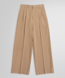 リネンブレンド プリーテッド ワイドレッグパンツ