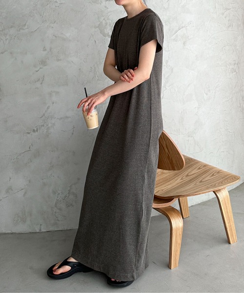 TALL/2Tサイズあり】カットリブハーフスリーブワンピース