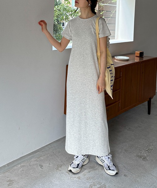 TALL/2Tサイズあり】カットリブハーフスリーブワンピース
