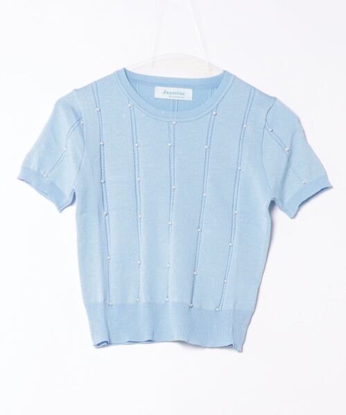 Jasmine Grandiflorum(ジャスミングランディフローラム)の「【Jasmine】パワショルパールニット半袖トップス (SS)(Tシャツ/カットソー・レディース・ブルー/ブラック/イエロー/ホワイト/ピンク・FREE)」の10枚目の写真