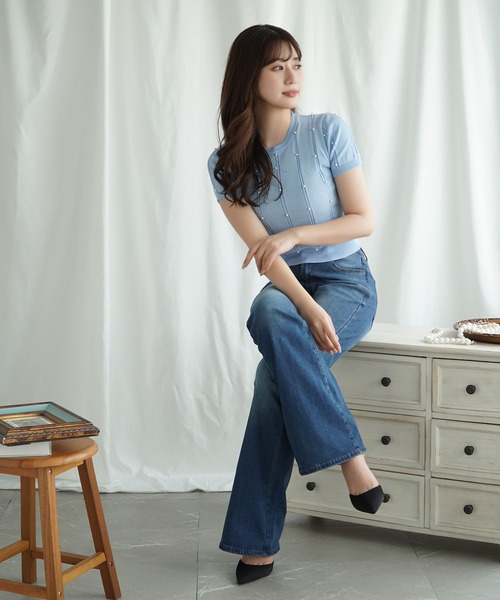 Jasmine Grandiflorum(ジャスミングランディフローラム)の「【Jasmine】パワショルパールニット半袖トップス (SS)(Tシャツ/カットソー・レディース・ブルー/ブラック/イエロー/ホワイト/ピンク・FREE)」の21枚目の写真