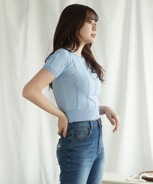 Jasmine Grandiflorum(ジャスミングランディフローラム)の「【Jasmine】パワショルパールニット半袖トップス (SS)(Tシャツ/カットソー・レディース・ブルー/ブラック/イエロー/ホワイト/ピンク・FREE)」の22枚目の写真