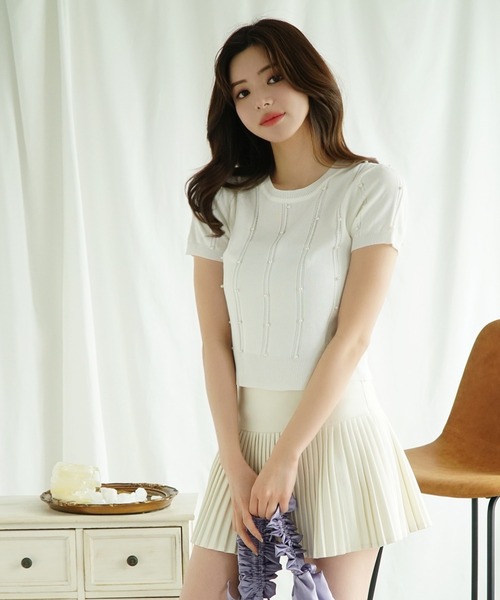 Jasmine Grandiflorum(ジャスミングランディフローラム)の「【Jasmine】パワショルパールニット半袖トップス (SS)(Tシャツ/カットソー・レディース・ブルー/ブラック/イエロー/ホワイト/ピンク・FREE)」の14枚目の写真