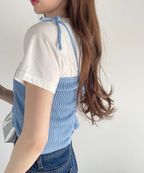 Ada.（エイダ）の「ラメ リブニット 肩リボン シャーリングデザイン キャミ ビスチェ（ベスト・レディース・ベージュ/ライトブルー/グレー・FREE）」の21枚目の写真