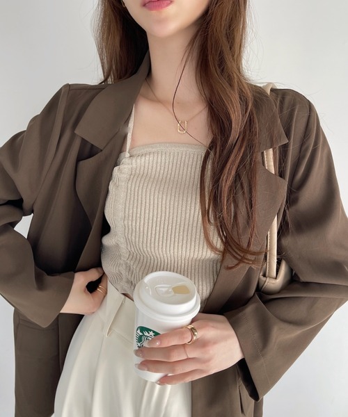 Ada.（エイダ）の「ラメ リブニット 肩リボン シャーリングデザイン キャミ ビスチェ（ベスト・レディース・ベージュ/ライトブルー/グレー・FREE）」の11枚目の写真