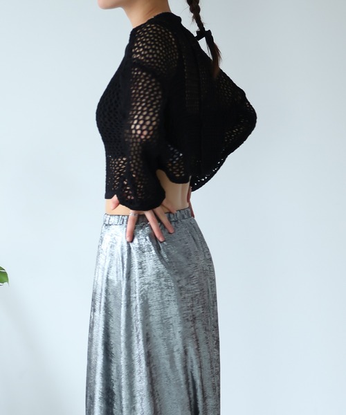 LAFFMO（ラフモ）の「ゆるメッシュ透かし編みプルオーバー（ニット/セーター・レディース・アイボリー/ブラック/ピンク/レインボー・F）」の14枚目の写真