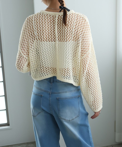 LAFFMO（ラフモ）の「ゆるメッシュ透かし編みプルオーバー（ニット/セーター・レディース・アイボリー/ブラック/ピンク/レインボー・F）」の7枚目の写真