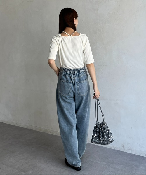 Thevon(ゼボン)の「ランダムリブホルターネック5分袖プルオーバー(Tシャツ/カットソー・レディース・アイボリー/ブラック/グリーン・FREE)」の12枚目の写真