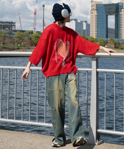 Perushu（ペルーシュ）の「リメイク風ステッチハートニット（その他トップス・メンズ・グレー/レッド/ネイビー・MEDIUM/LARGE）」の19枚目の写真