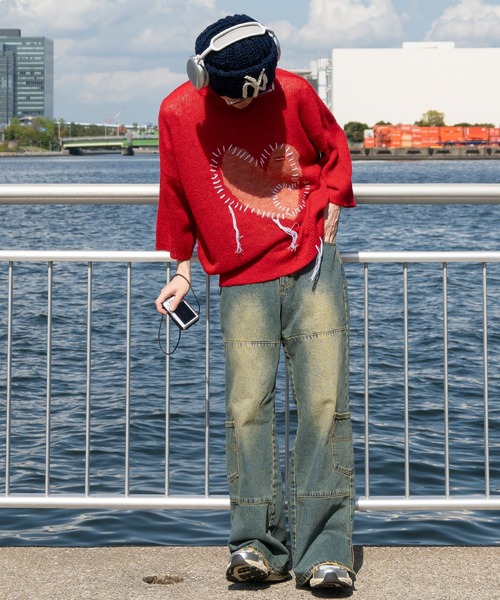 Perushu（ペルーシュ）の「リメイク風ステッチハートニット（その他トップス・メンズ・グレー/レッド/ネイビー・MEDIUM/LARGE）」の20枚目の写真