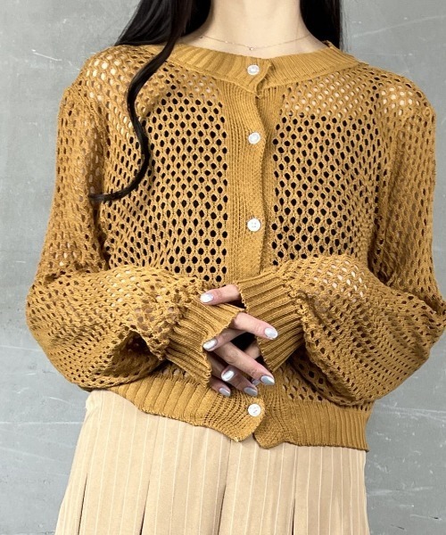 【 40%OFF SALE 】 オレボレブラ OLLEBOREBLA アルベロベロ ぶたさん 手刺しゅう メッシュ編み ニット カーディガン 2025春 M グリーン ブルー