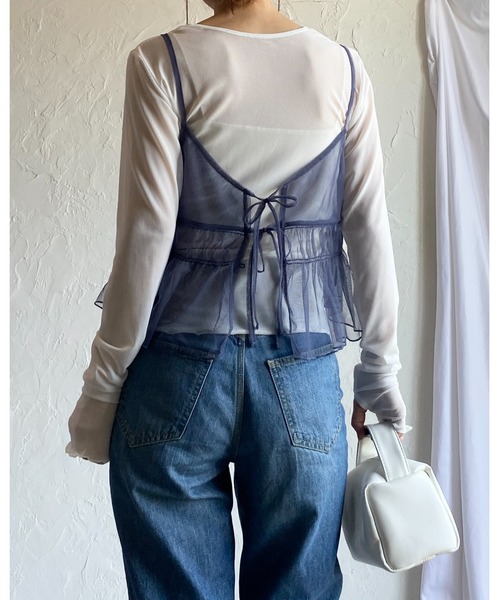 She's Closet(シーズクローゼット)の「2WAYショート丈フロントリボンシースルー/シアーチュールビスチェキャミソール(キャミソール・レディース・ダークグレー/チャコールグレー/アイボリー・FREE)」の13枚目の写真