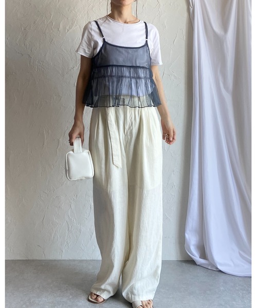 She's Closet(シーズクローゼット)の「2WAYショート丈フロントリボンシースルー/シアーチュールビスチェキャミソール(キャミソール・レディース・ダークグレー/チャコールグレー/アイボリー・FREE)」の16枚目の写真