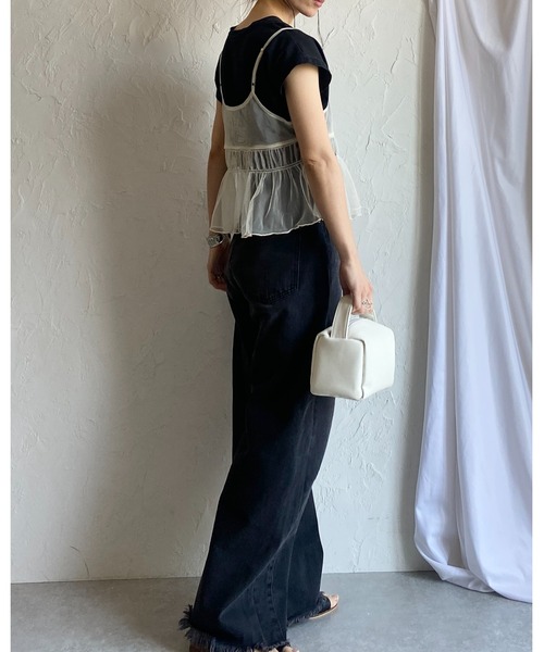 She's Closet(シーズクローゼット)の「2WAYショート丈フロントリボンシースルー/シアーチュールビスチェキャミソール(キャミソール・レディース・ダークグレー/チャコールグレー/アイボリー・FREE)」の22枚目の写真