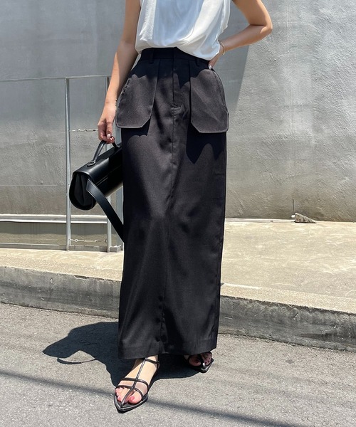 CAPRICIEUX LE'MAGE（カプリシューレマージュ）の「ポケットレイヤードスカート（スカート・レディース・ブラック/ライトベージュ・36/38）」の3枚目の写真