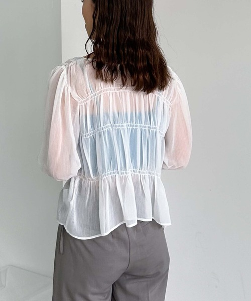 archives（アルシーヴ）の「シャーリングリボン楊柳ブラウス（シャツ/ブラウス・レディース・ブラック/アイボリー/ピンクベージュ/モカ・MEDIUM）」の10枚目の写真