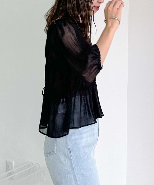 archives（アルシーヴ）の「シャーリングリボン楊柳ブラウス（シャツ/ブラウス・レディース・ブラック/アイボリー/ピンクベージュ/モカ・MEDIUM）」の19枚目の写真