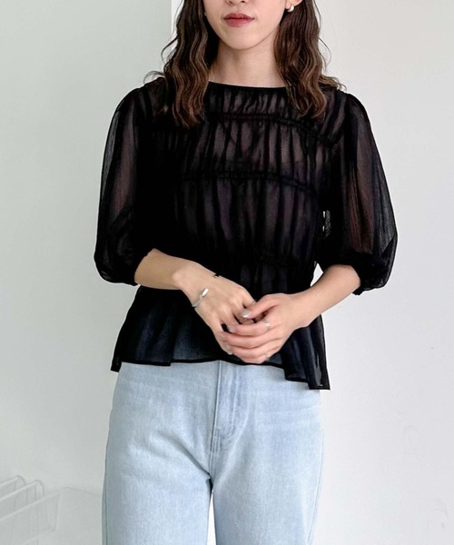 archives（アルシーヴ）の「シャーリングリボン楊柳ブラウス（シャツ/ブラウス・レディース・ブラック/アイボリー/ピンクベージュ/モカ・MEDIUM）」の21枚目の写真