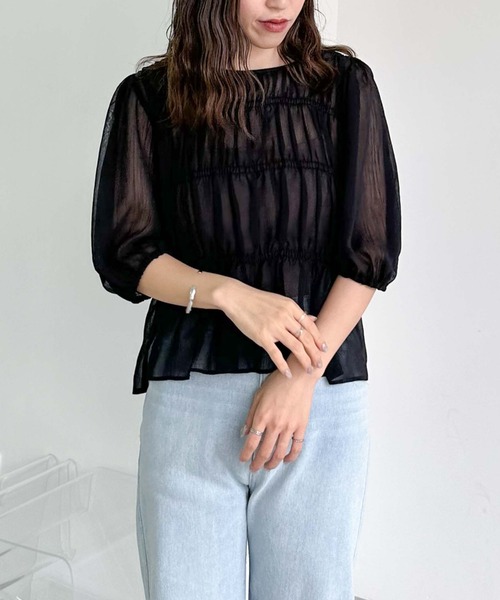 archives（アルシーヴ）の「シャーリングリボン楊柳ブラウス（シャツ/ブラウス・レディース・ブラック/アイボリー/ピンクベージュ/モカ・MEDIUM）」の18枚目の写真