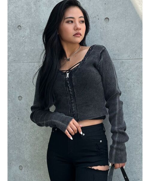 GYDA(ジェイダ)の「ブリーチWファスナーリブニットトップス(ニット/セーター・レディース・ブラック/ピンク/ネイビー・FREE)」の16枚目の写真