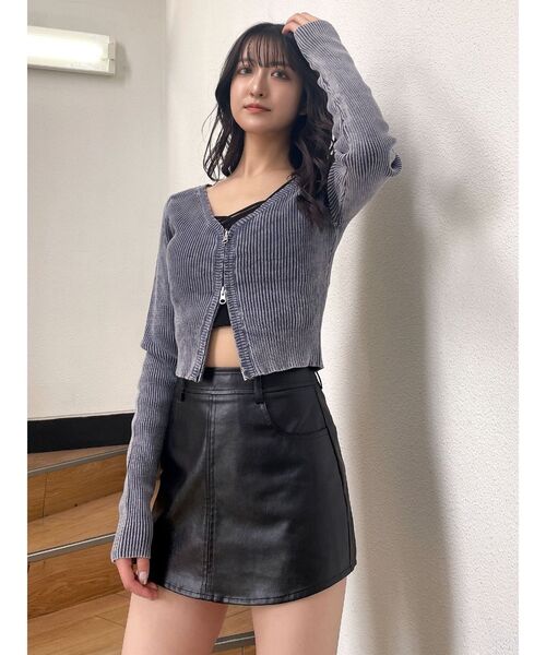 powaaya3/3までフロントファスナーウエストシェイプトップス Wファスナーリブニットトップス[品番：MKSW0060404]｜GYDA