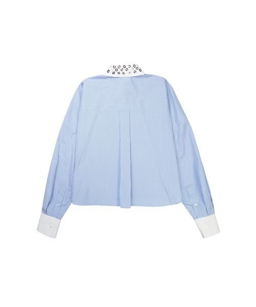 セール】アイレットカラー ストライプクロップドシャツ【Japan
