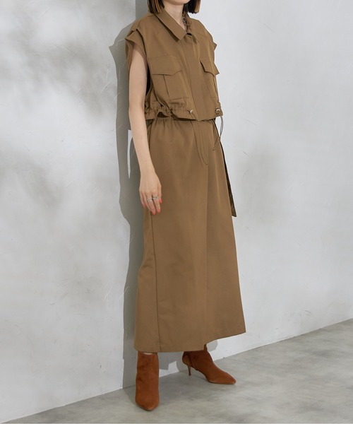 紅花でベスト セットアップ可能】スタンドカラーフロントジップドロストベスト