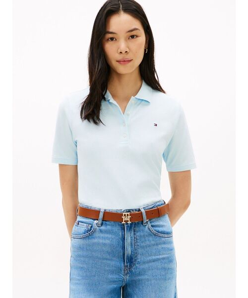 TOMMY HILFIGER(トミーヒルフィガー)の「レギュラーカラーピケショートスリーブポロ(ポロシャツ・レディース・ベージュ/ライトブルー/マルチ/ホワイト/ネイビー/ライトグリーン/ベージュ系/その他/ブルー/ブルー系・X-SMALL/SMALL/MEDIUM/LARGE)」の9枚目の写真