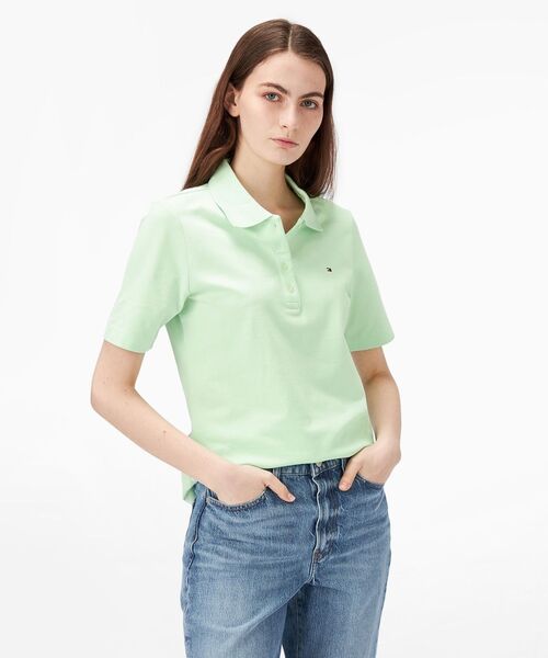 TOMMY HILFIGER（トミーヒルフィガー）の「レギュラーカラーピケショートスリーブポロ（ポロシャツ・レディース・ベージュ/ライトブルー/マルチ/ホワイト/ネイビー/ライトグリーン/ベージュ系・X-SMALL/SMALL/MEDIUM/LARGE）」の5枚目の写真