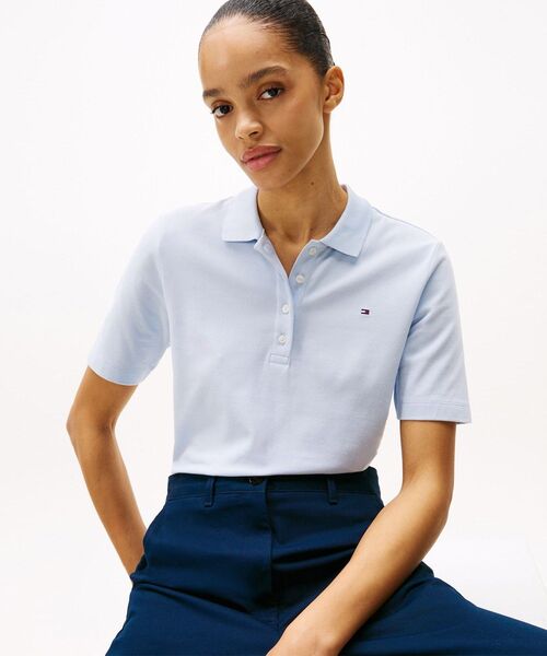 TOMMY HILFIGER（トミーヒルフィガー）の「レギュラーカラーピケショートスリーブポロ（ポロシャツ・レディース・ベージュ/ライトブルー/マルチ/ホワイト/ネイビー/ライトグリーン/ベージュ系・X-SMALL/SMALL/MEDIUM/LARGE）」の14枚目の写真