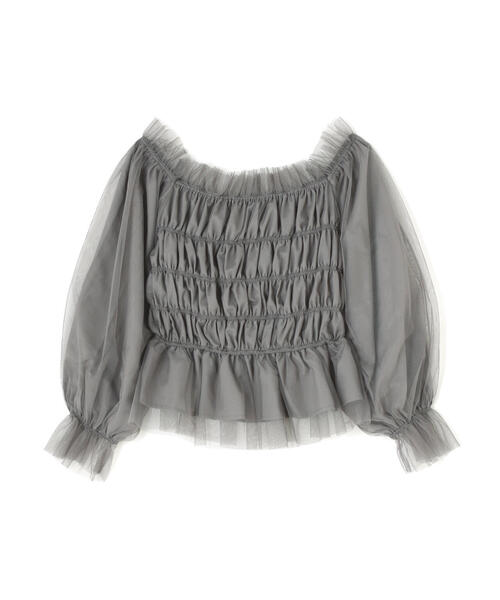 PROPORTION BODY DRESSING（プロポーションボディドレッシング）の「長袖チュールシャーリングブラウス / 1214210904（シャツ/ブラウス・レディース・ダークグレー/ブラウン/ピンク・FREE）」の4枚目の写真