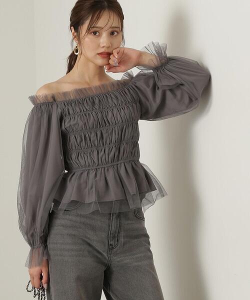 PROPORTION BODY DRESSING（プロポーションボディドレッシング）の「長袖チュールシャーリングブラウス / 1214210904（シャツ/ブラウス・レディース・ダークグレー/ブラウン/ピンク・FREE）」の6枚目の写真