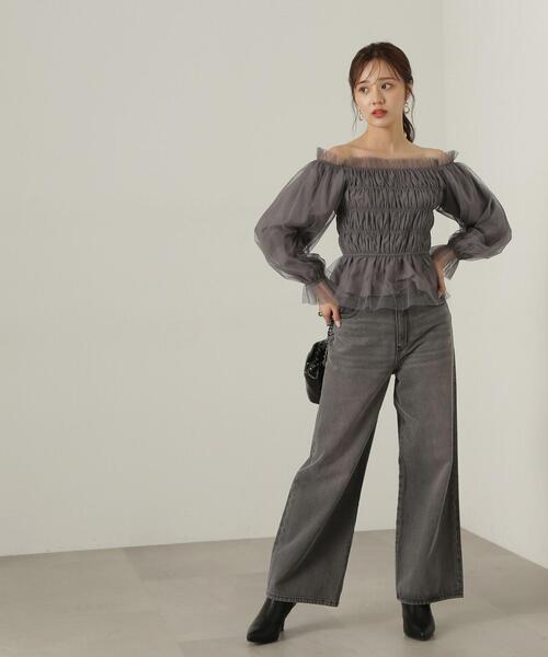 PROPORTION BODY DRESSING（プロポーションボディドレッシング）の「長袖チュールシャーリングブラウス / 1214210904（シャツ/ブラウス・レディース・ダークグレー/ブラウン/ピンク・FREE）」の7枚目の写真