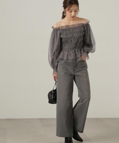 PROPORTION BODY DRESSING（プロポーションボディドレッシング）の「長袖チュールシャーリングブラウス / 1214210904（シャツ/ブラウス・レディース・ダークグレー/ブラウン/ピンク・FREE）」の8枚目の写真