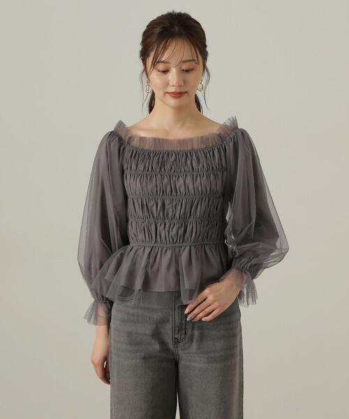 PROPORTION BODY DRESSING（プロポーションボディドレッシング）の「長袖チュールシャーリングブラウス / 1214210904（シャツ/ブラウス・レディース・ダークグレー/ブラウン/ピンク・FREE）」の9枚目の写真