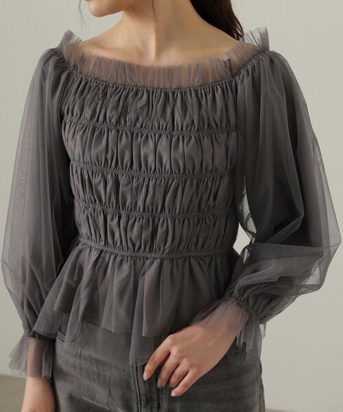 PROPORTION BODY DRESSING（プロポーションボディドレッシング）の「長袖チュールシャーリングブラウス / 1214210904（シャツ/ブラウス・レディース・ダークグレー/ブラウン/ピンク・FREE）」の12枚目の写真