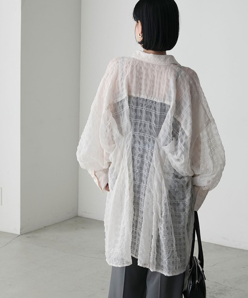 forksy.(フォルクシー)の「【forksy.】シアーチェックウエストタックビッグシャツ(シャツ/ブラウス・レディース・オフホワイト/ブルーグレー/ブラック・FREE)」の7枚目の写真